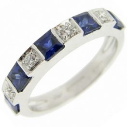 A Contemporary Square Sapphire Ring with Brilliant Cut Diamonds