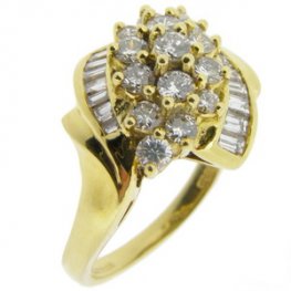 Yellow Gold Fancy Vintage Diamond Cluster Ring