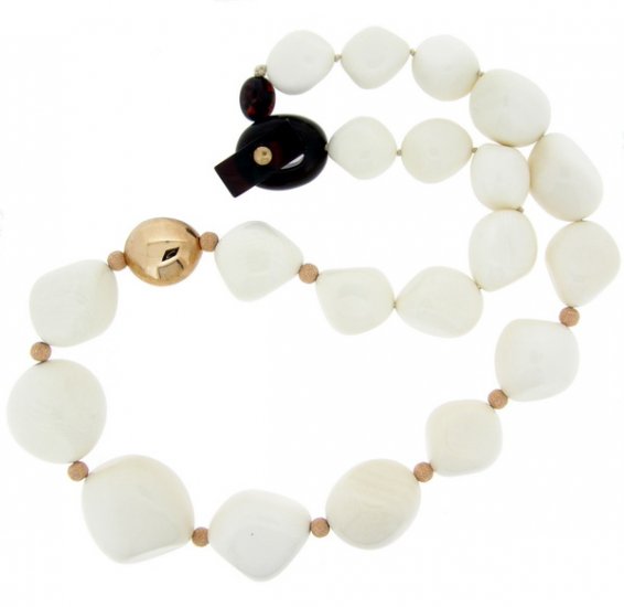 A Stunning Amber, Ivory and 18ct Rose Gold Necklace - Click Image to Close