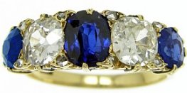 Victorian Carved Sapphire & Diamond 5 Stone Ring