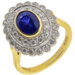 Sapphire & Diamond Cluster Ring - 3 row