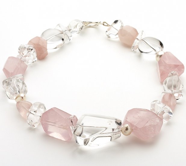 Rose Quartz Fresh Water Pearl and Clear Quartz Necklace - Click Image to Close