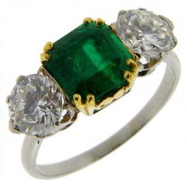 A Fine Emerald and diamond 3 stone ring