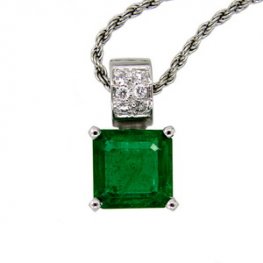 White gold Emerald Necklace Pendant