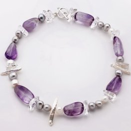 Amethyst Pearl and Clear Quartz Necklace