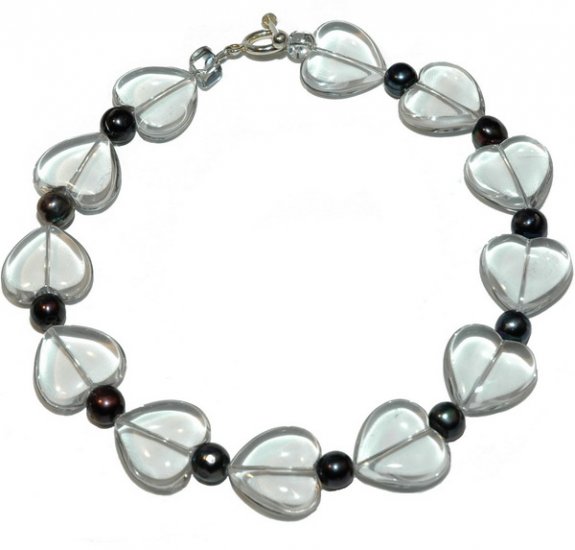 Rock Crystal & Black Freshwater Pearl Necklace - Click Image to Close