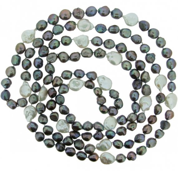 Grey and White Fresh Water Pearl Necklace - Click Image to Close