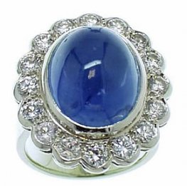 Cabochon Sapphire & Diamond Cluster Ring set in Platinum