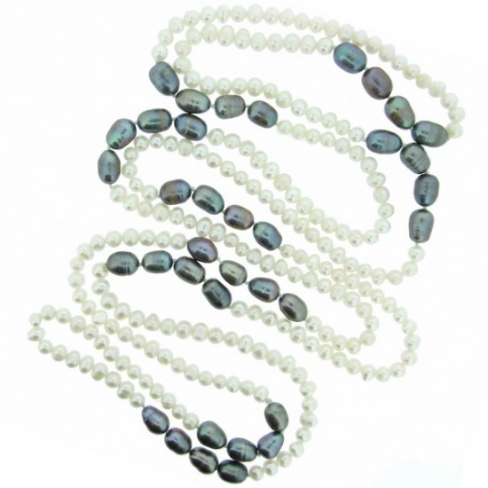Grey and White and Fresh Water Pearl Necklace - Click Image to Close