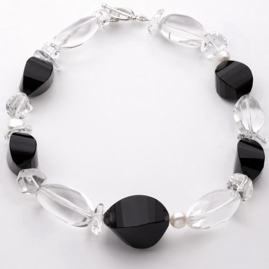 Obsidian Pearl and Clear Quartz Necklace. - Click Image to Close