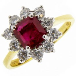 A Traditional Octagon Ruby and Diamond Cluster Ring