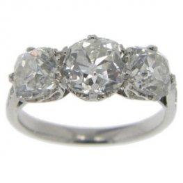 Platinum Edwardian Old Cut Diamonds Cushion cut 3 Stone Ring