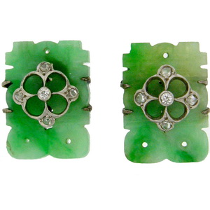 Antique Jade Earrings. Oriental Jade and Diamond Earrings - Click Image to Close