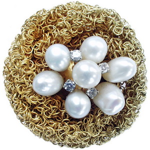 Diamond and Pearl Brooch by FRED Paris - Click Image to Close