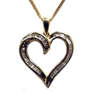 Diamond set Heart shaped Pendant set with Baguette Diamonds - Click Image to Close