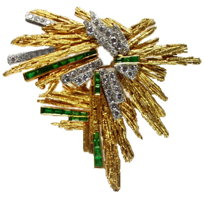 Vintage Diamond & Emerald Brooch Circa 1970 - Click Image to Close