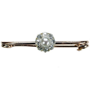 Mid Victorian Old Cut Diamond Cluster & Pearl Brooch, circa 1860 - Click Image to Close