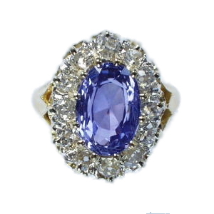 Vintage Victorian 19th Century Ceylon Sapphire and Diamond Ring - Click Image to Close