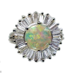 Opal and Baguette Diamond cluster Ring - Click Image to Close