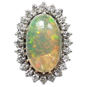 Water Opal and Diamond Cluster Ring - Click Image to Close