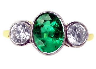 Emerald and Diamond Ring made as a Three Stone Ring - Click Image to Close