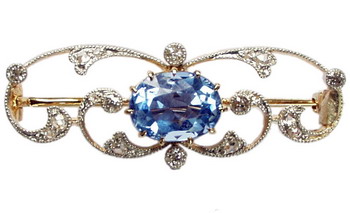 Aquamarine and Diamond Art Nouveau Brooch - Click Image to Close