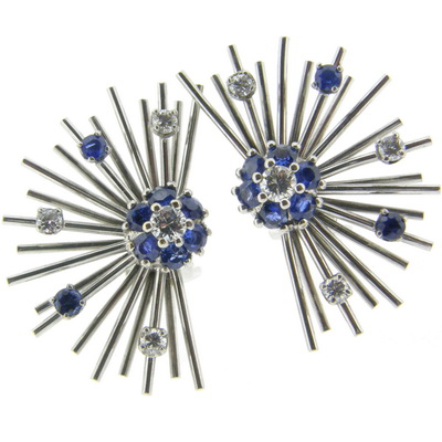 A Vintage pair of Sapphire & Diamond Ear Clips - Click Image to Close