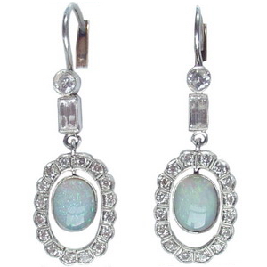 Vintage Pair of Opal and Diamond Drop Earrings - Click Image to Close