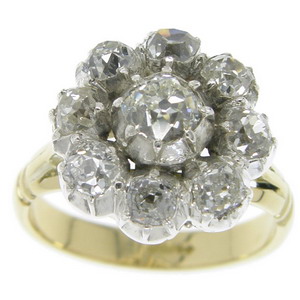 Old Cut Diamond Cluster ring- Early edwardian diamond ring - Click Image to Close