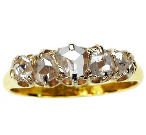 Old Cut Diamond Five Stone Ring. Antique Rose Cut diamonds - Click Image to Close