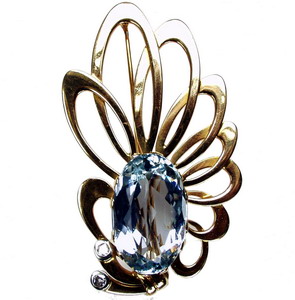 Gem Brooch -18ct. An Abstract Gold, Diamond and Blue Gem Brooch - Click Image to Close