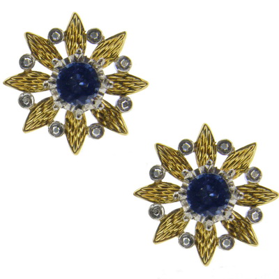 A Pair of Floral Sapphire Earrings - Click Image to Close