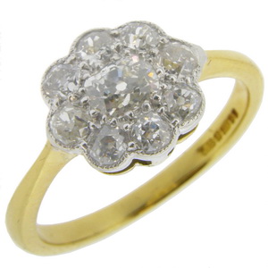 Antique Old Cut Diamond Cluster Ring - Click Image to Close