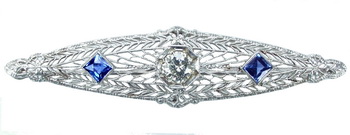 Vintage Sapphire & Diamond Bar Brooch. Circa 1930 - Click Image to Close