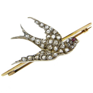 Victorian Old Cut Diamond Swallow Brooch - Click Image to Close