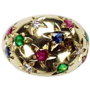 Vintage Diamond and Gemstone ring. Sapphire, Rubies, Emeralds - Click Image to Close
