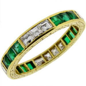 An Emerald and Diamond Full Eternity Ring - Click Image to Close