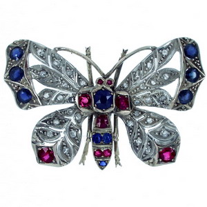 Antique Victorian Gem Set Butterfly Brooch, Rose Cut Diamonds - Click Image to Close