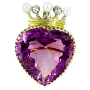 Amethyst Brooch with Pearls and Rose Cut Diamonds / Pendant - Click Image to Close