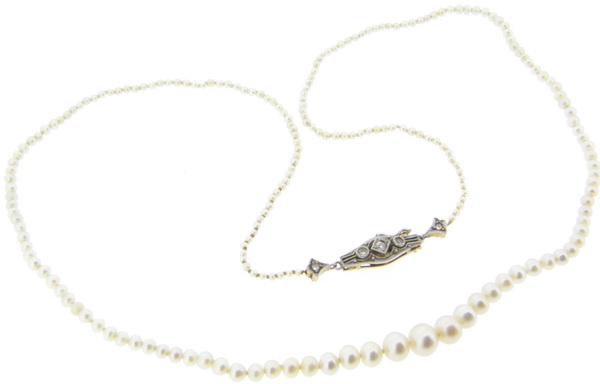 Natural Pearl Single Row Necklace. 208 graduating Pearls - Click Image to Close