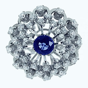 A Floral Sapphire & Diamond Cluster Ring 1960's - Click Image to Close