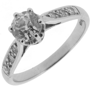 A very simple old cut Diamond Ring set with diamond shoulders - Click Image to Close