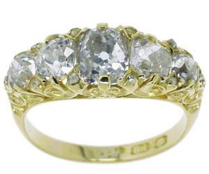 Victorian Carved Old Cut Diamond Five Stone Ring - Click Image to Close