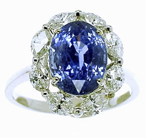 Oval Ceylon Sapphire & Marquise Diamond Cluster Ring - Click Image to Close