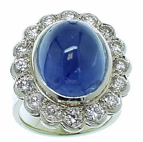 Cabochon Sapphire & Diamond Cluster Ring set in Platinum - Click Image to Close