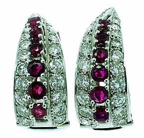 Ruby & Diamond Earclips. Circa 1950's Rubies - Click Image to Close