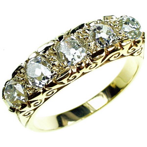Old Cut Diamond Carved Five Stone Ring - Click Image to Close