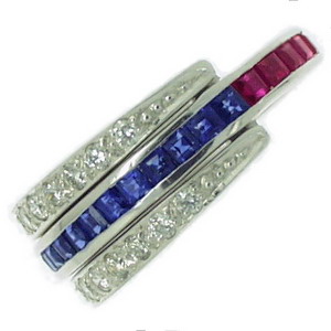 Contemporary Sapphire, Ruby and Diamond Swivel Eternity Ring - Click Image to Close