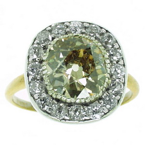 Natural Fancy Coloured Cushion Cut Diamond Cluster Ring - Click Image to Close