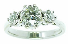 White Gold Old Cut Diamond Three Stone Ring - Click Image to Close